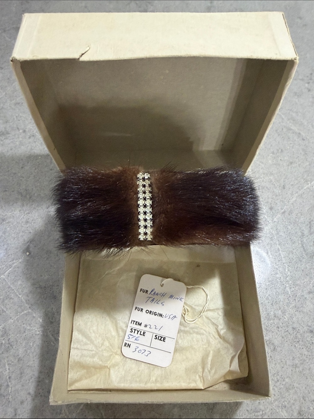 Ranch Mink Fur Brown Hair band with Rhinestone Accent